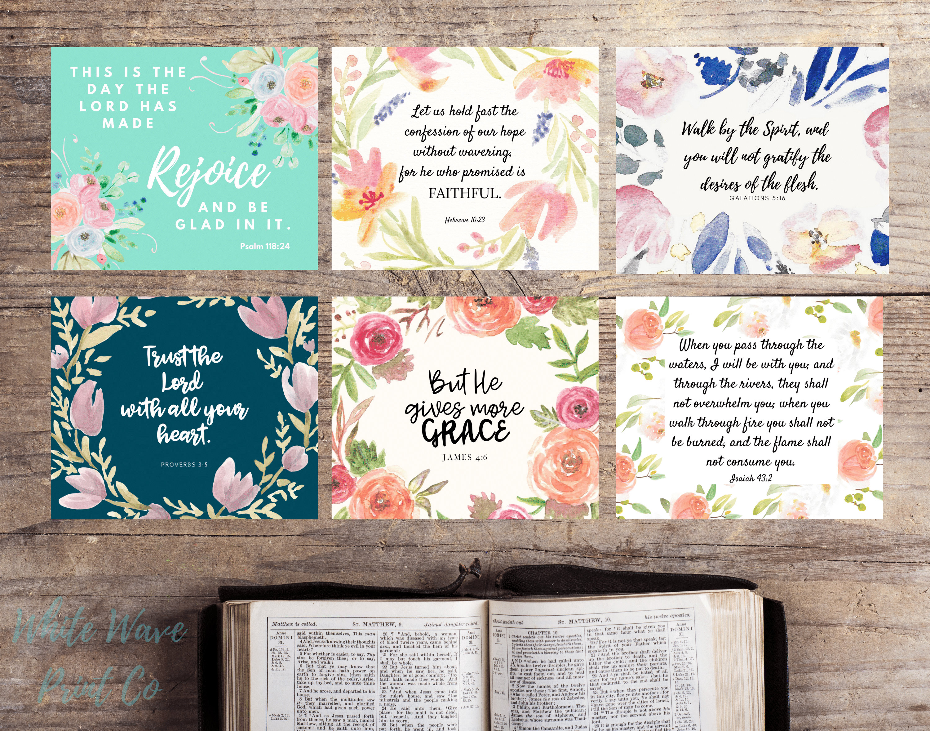 Watercolor Floral Scripture Cards: Encouragement Bible Verse Set ...