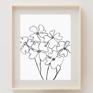Botanical Line Drawing, Floral Bouquet Line Drawing, Black and White Prints, Minimalist Wall Decor, Digital Download, Printable Minimalist