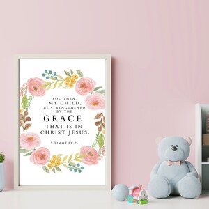 Floral Scripture Nursery Print, Encouraging Nursery Art, Digital ...