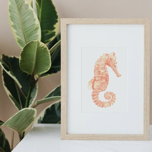 Coral Seahorse Ocean Print, Seahorse Digital Download, Sea life Decor, Printable Art, Reef Art, Beach House Aesthetic