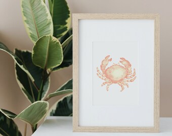 Coral Crab Watercolor Print: Coastal Beach Decor (Digital Download)