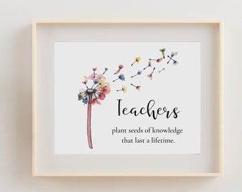Teacher Gift, Colorful Dandelion, gifts for teachers, Teacher Inspirational quote, Classroom Gift, Instant Download, Homeschool Mom Gift