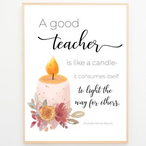 Teacher Gift, Candle with Flowers Print, Gifts for Teachers, Teacher Inspirational quote, Classroom Gift, Instant Download, Mom Gift Quote