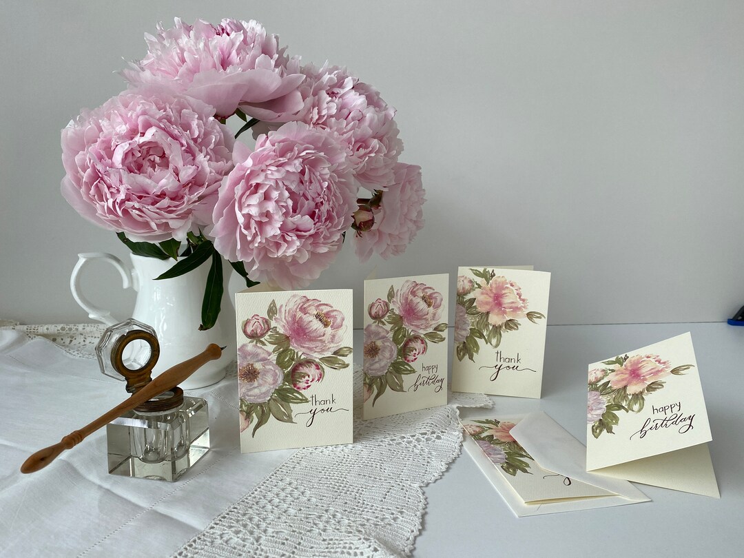 Watercolor Peony Mini Cards - Etsy
