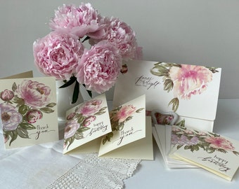 Watercolor Peony Stationary Set