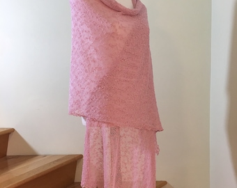 Grand châle rectangulaire en coton rose