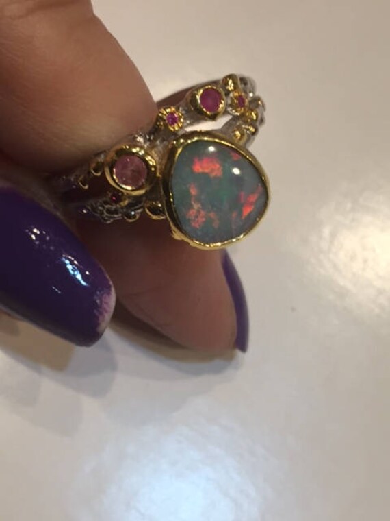 flashy opal ring | ruby and opal ring | sterling … - image 5