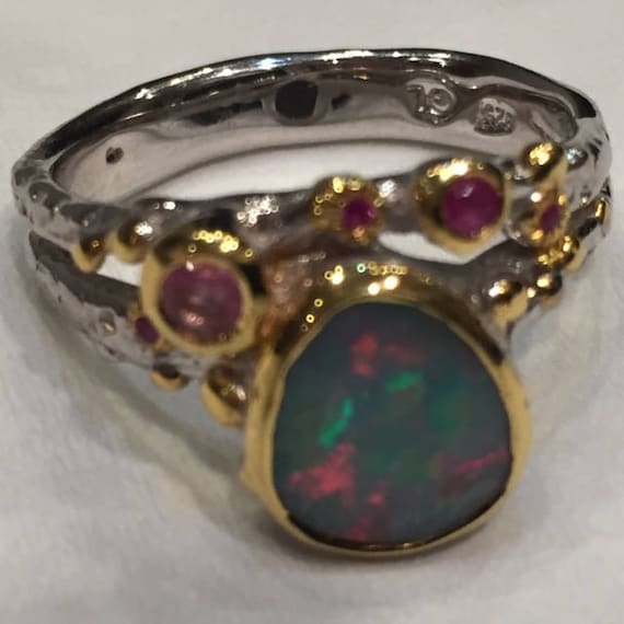 flashy opal ring | ruby and opal ring | sterling … - image 3