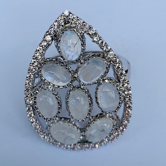 Moonstone Ring| Multi-stone Ring|Sterling Silver R