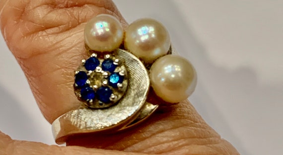 Pearl and Sapphire Ring| Pearl Ring|Sapphire Ring|
