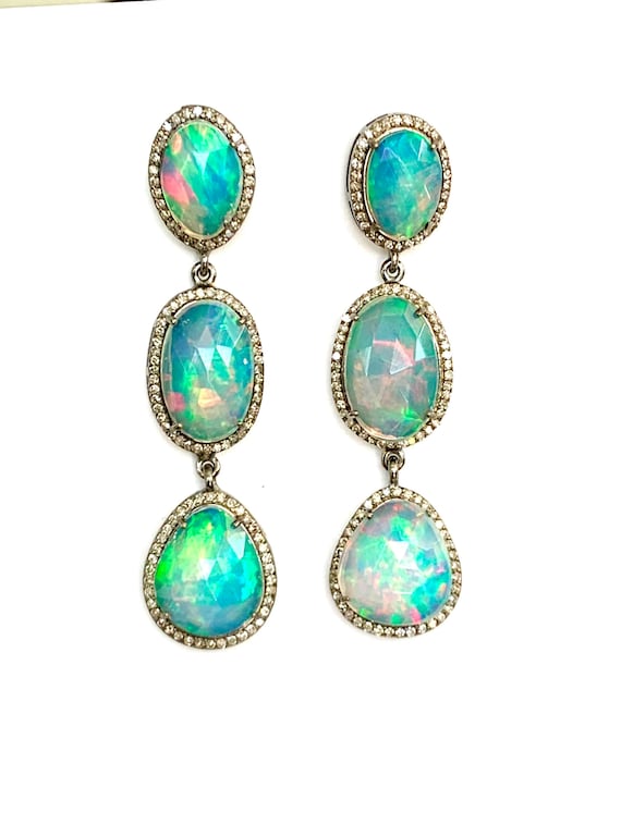 Opal Earrings | Opal and Diamond Earrings | Diamon
