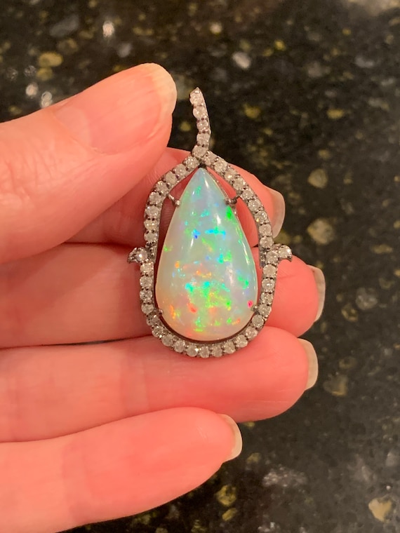 Large Pear Shaped Opal | Ethiopian Opal Pendant |… - image 3