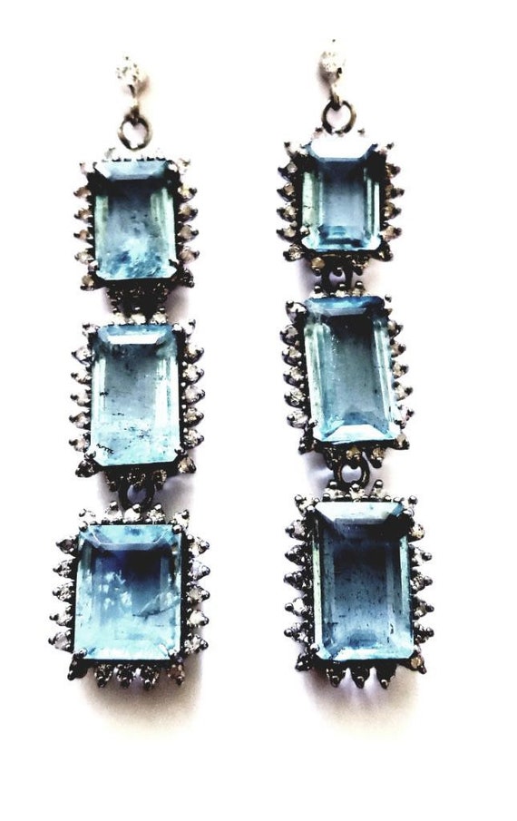 Aquamarine Earrings | Diamond Earrings | Chandelie