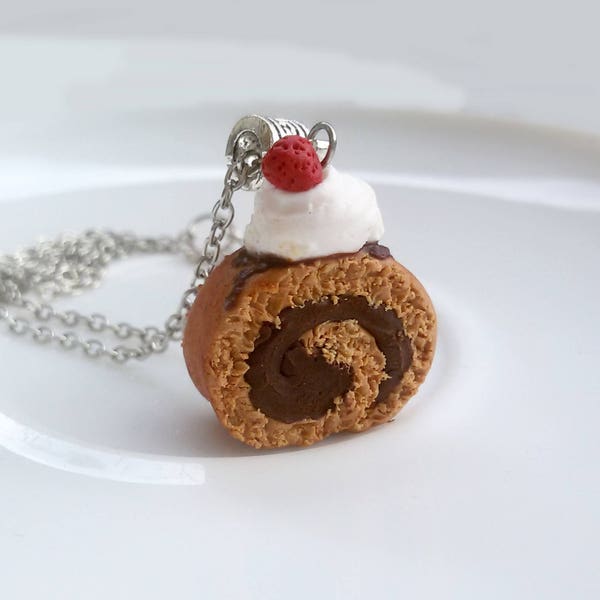 Mini Food necklace Chocolate roll necklace Fake food Sweets jewelry Dessert necklace Swiss roll Miniature food Cute Valentine's gift for her