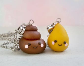 BFF necklace Friendship jewelry Best Friend gift Kawaii Poop and Pee jewelry Funny Friends gifts Cute clay necklace Funny BFF gift