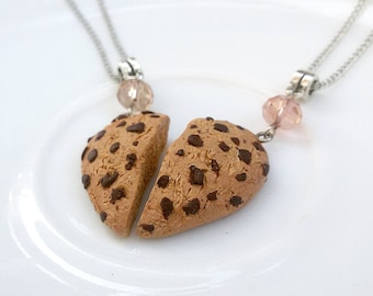 Cookie necklace BFF gifts Friendship jewelry Chocolate Chip Cookie Charm Mini Food necklace Best Friend gift Food jewelry Cookie pendant set