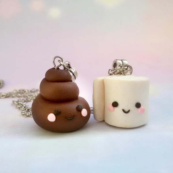 Friendship necklace Best Friend jewelry BFF necklace for 2 Friends Funny gift Poop and Toilet paper Cute clay charms Funny Kawaii jewelry