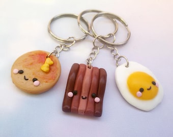 Best Friends gift for 3 friends Keychains Pancake Egg Bacon Keychains for BFF gift for three friends accessories Kawaii Keychains Cute charm