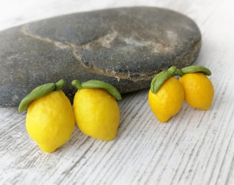 Lemon stud earrings Cute Fruit earrings Mini Lemon studs Miniature food jewelry Tiny lemon earrings Garden jewelry Funny gift Yellow stud