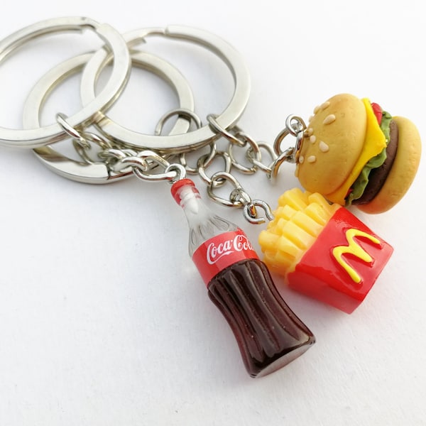 Porte-clés meilleure amie McDonald's Hamburger, frites et cola, meilleur ami, cadeau BFF, porte-clés de restauration rapide