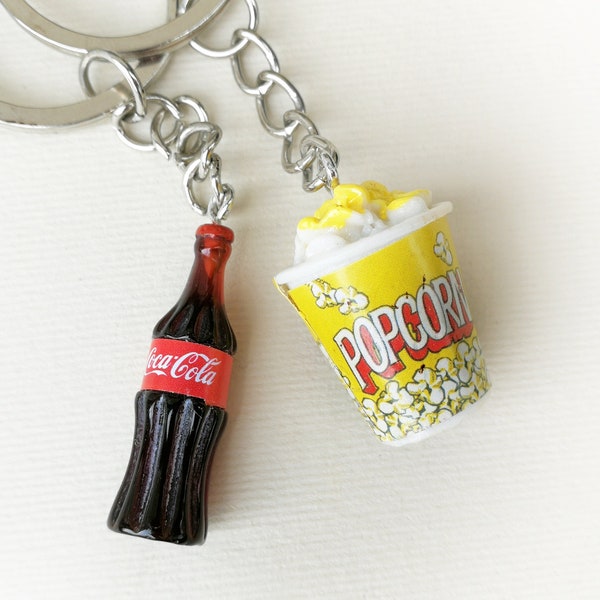 Cola and Popcorn Keychain Mini Food key ring