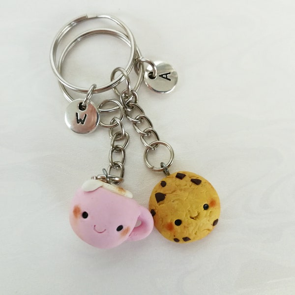 Kawaii Mini Porte-clés Food Cadeaux Best Friend Set de deux porte-clés Charme biscuit et cappuccino Porte-clés BFF MIniature Food Charms Kawaii