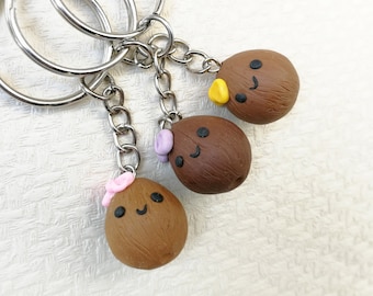 Kawaii Coconut Keychain: Polymer Clay Charm - Custom Bow Colors