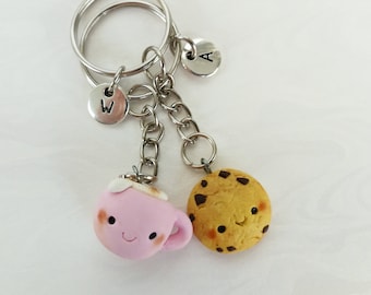 Llaveros de comida mini kawaii Regalos para mejores amigos Juego de dos llaveros Dije de galleta y capuchino Llavero BFF Dijes de comida mini kawaii