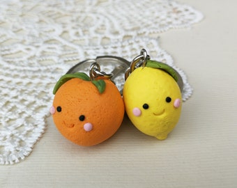 オレンジレモンキーホルダー かわいいフルーツギフト 親友へのプレゼント BFFキーチェーン ベジタリアンギフト 野菜キーリング