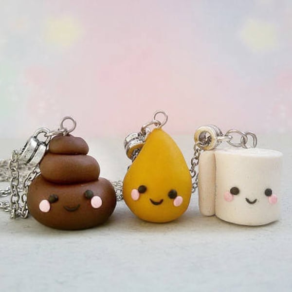 BFF for 3 friends Poop and pee toilet paper BFF necklace Friendship Keychain Best Friend necklace Kawaii charms for friend Funny BFF gift