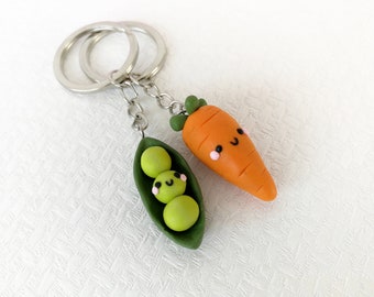 Best Friend Keychain BFF Kawaii Keychain Carrot and Peas Couple Key Chain  Vegetarian gift for couples Cute Food key ring Vegan charms