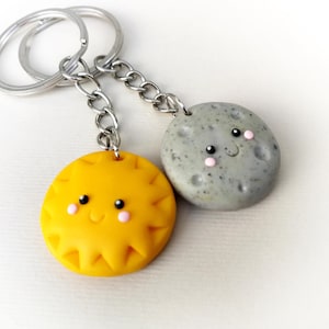 Kawaii Sun and Moon Keychains: Polymer Clay BFF Gift Set