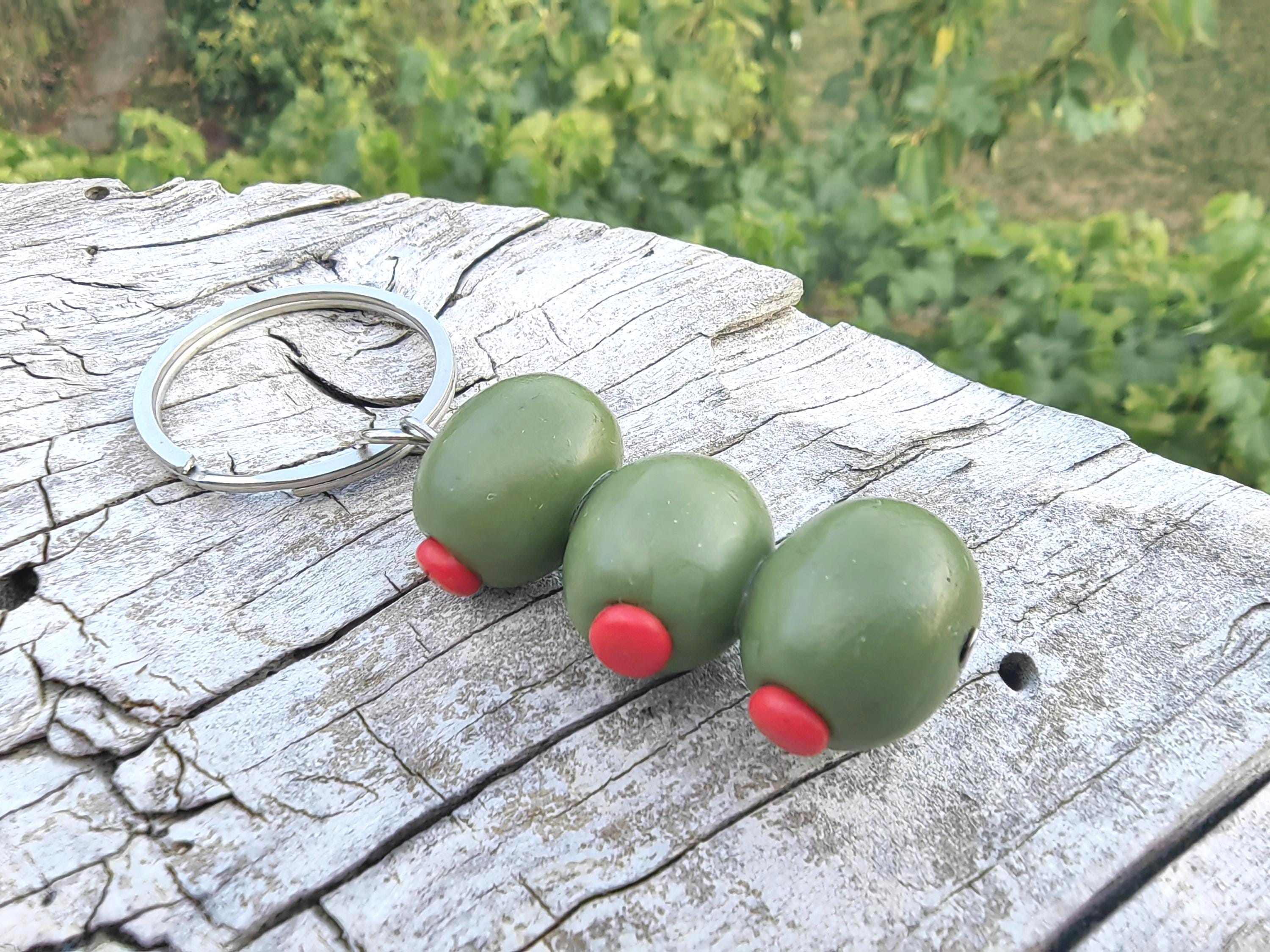 Green Olive Keychain, Funny Martini Lover Gift, Polymer Clay