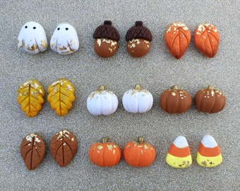 Fall Glitter mini studs Create your own stud pack Pumpkin Leaf Acorn Ghost Candy Halloween stud earrings Autumn gift Thanksgiving stud pack