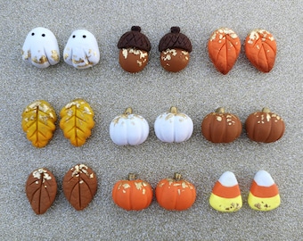 Fall Mini Studs, Create your own stud pack- Halloween Glitter Pumpkin Leaf Acorn Ghost Candy