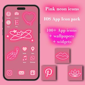Neon Deep Pink App icons I Valentines Day aesthetic