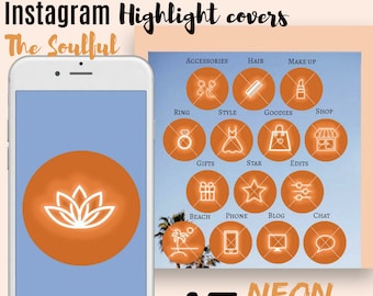 47 Orange neon Soulful Instagram Highlight Covers | Highlight Icons | JPEG icons | Orange theme Story Covers