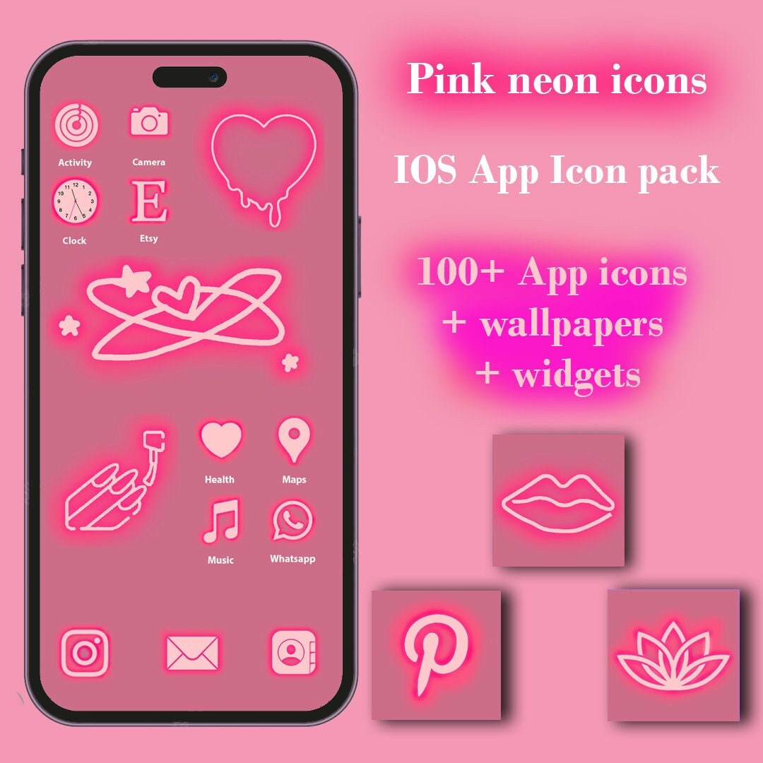 Neon Deep Pink App icons I Valentines Day aesthetic