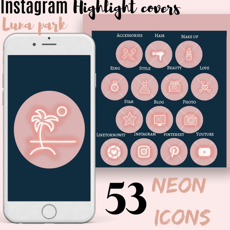 53 Pink neon theme Instagram Highlight Covers Highlight | Etsy