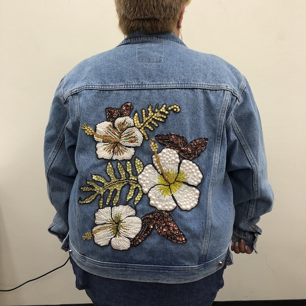 Floral Denim Jacket, Hand-sewn