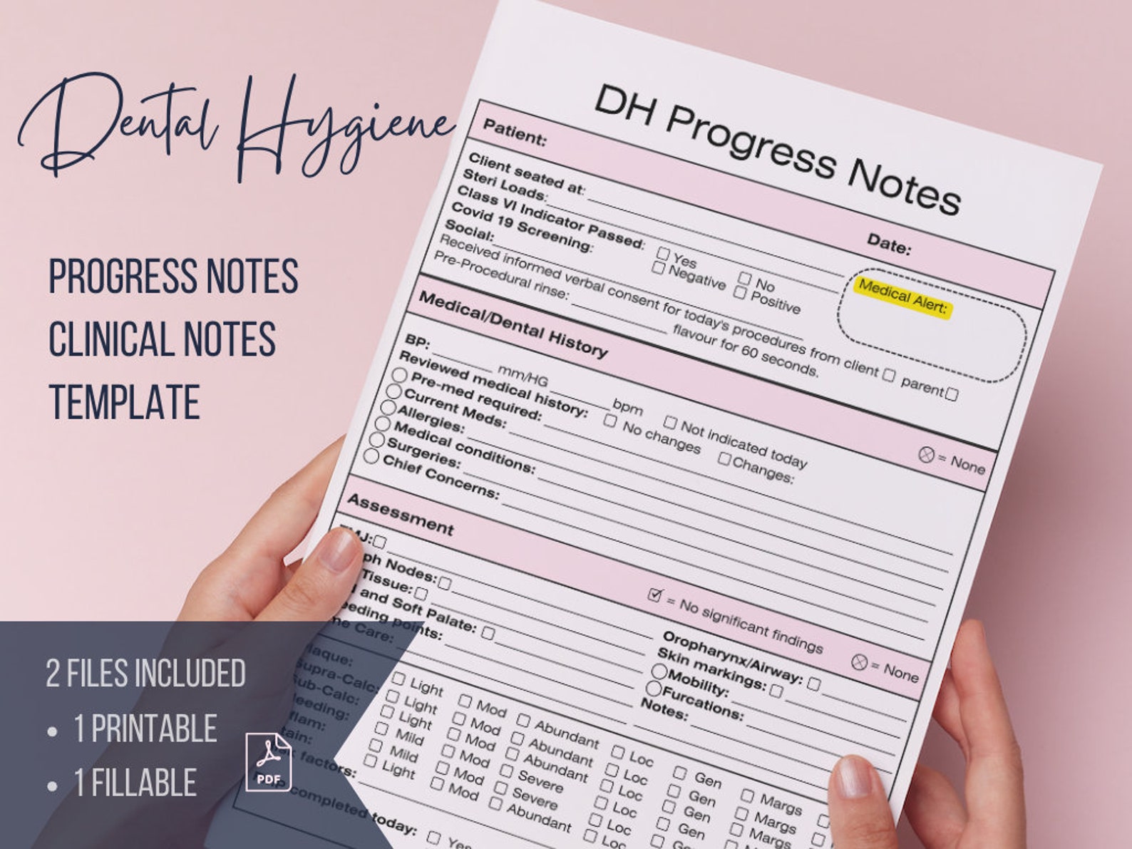 Dental Hygiene Pogress Note Quick Note Taking With Dropdown Menus Printable and Fillable