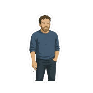 Tired Ben Affleck Ghibli Style vinyl sticker for Laptop, Wall Decor, Journals, Gift Ideas, Fun Emojis for Teens and Adults, Character Design