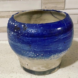 Blue Raku fired handmade pottery.
