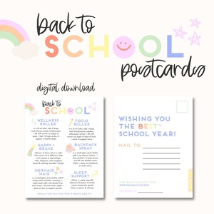 de volta à escola cartão postal | Download digital | receitas de óleos essenciais, receitas de volta às aulas