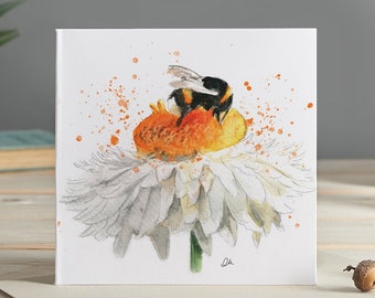 Cartão de felicitações "Abelha com flor de palha"