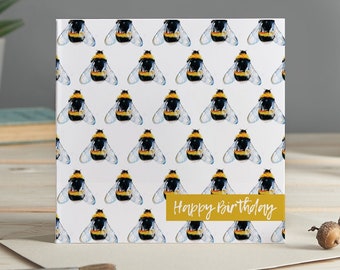 Bumblebee pattern, Happy Birthday greeting card