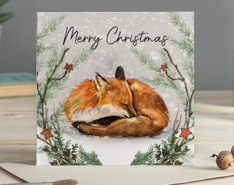 Christmas sleeping fox greeting card