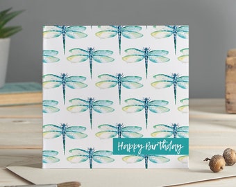 Padrão de libélula, cartão de feliz aniversário