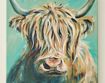 Highland Coo on canvas - Original acrylic painting