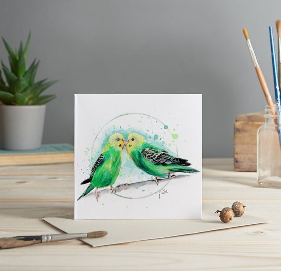 Budgies illustrated greeting card